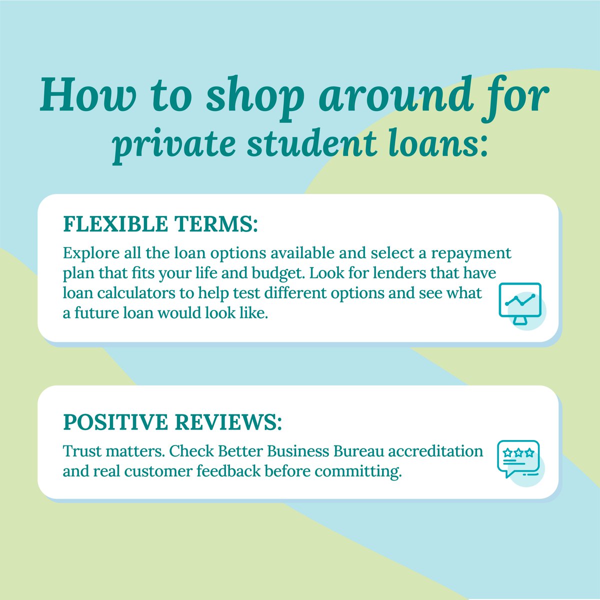 Navigate the loan landscape like a pro! ✨When scholarships, financial aid and federal student loans fall short, use these shopping tips to explore private student loan options. #studentloans collegeave.blog/shop-student-l…
