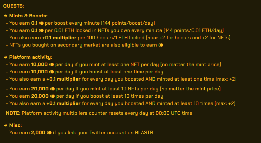 Pretty easy to farm <a href="/blastr_xyz/">BLASTR</a> with limited capital

These are the requirements. 

Step 1. Mint at least 10 free NFTS per day
Step 2. Get gold