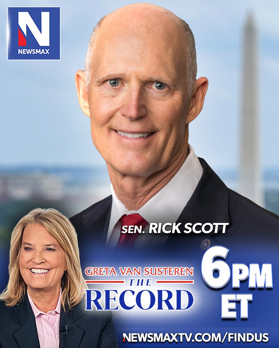 TONIGHT: Sen. Rick Scott joins 'The Record with Greta Van Susteren' to discuss Iran latest, domestic reaction to unrest in the Middle East and more — 6PM ET on NEWSMAX. WATCH: newsmaxtv.com/findus @ScottforFlorida