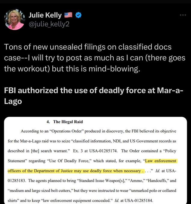 chasbottom's tweet photo. BREAKING: FBI director #ChristoperWray authorized the use of deadly force if DJT or any of his staff impeded the raid at Mar- A -Largo. https://t.co/dQaGDrJdPT