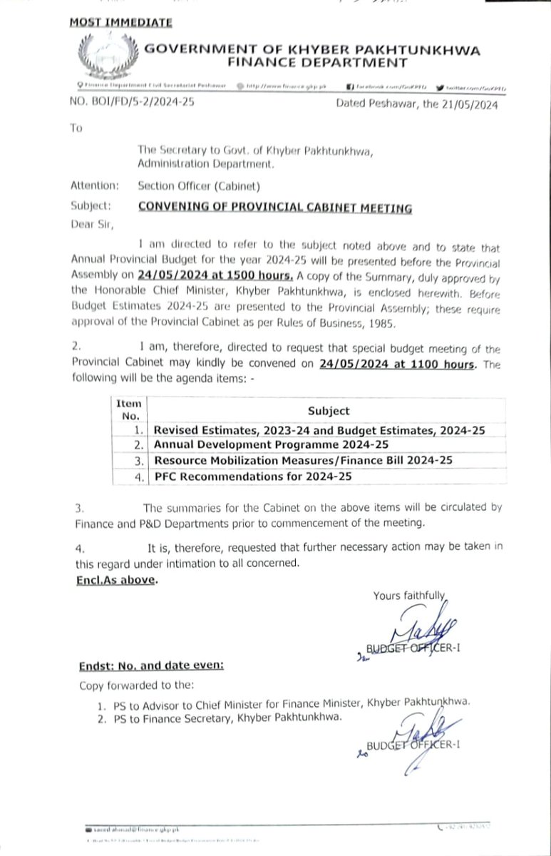 خیبرپختونخوا حکومت ،وفاقی حکومت کے بجٹ سے قبل، 24 مئی کو نئے مالی سال (2024-25) کے لیے اپنا بجٹ پیش کرے گی۔ #KPKUpdates