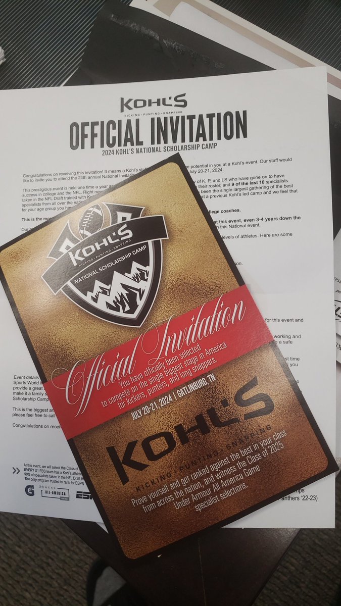 Jaxson Lee (@staykixkin40) on Twitter photo Blessed to receive an invitation from <a href="/KohlsKicking/">Kohl's Kicking Camps</a> to the 2024 national scholarship camp! Can't wait to go to Tennessee! Blessed to receive an invitation from <a href="/KohlsKicking/">Kohl's Kicking Camps</a> to the 2024 national scholarship camp! Can't wait to go to Tennessee!