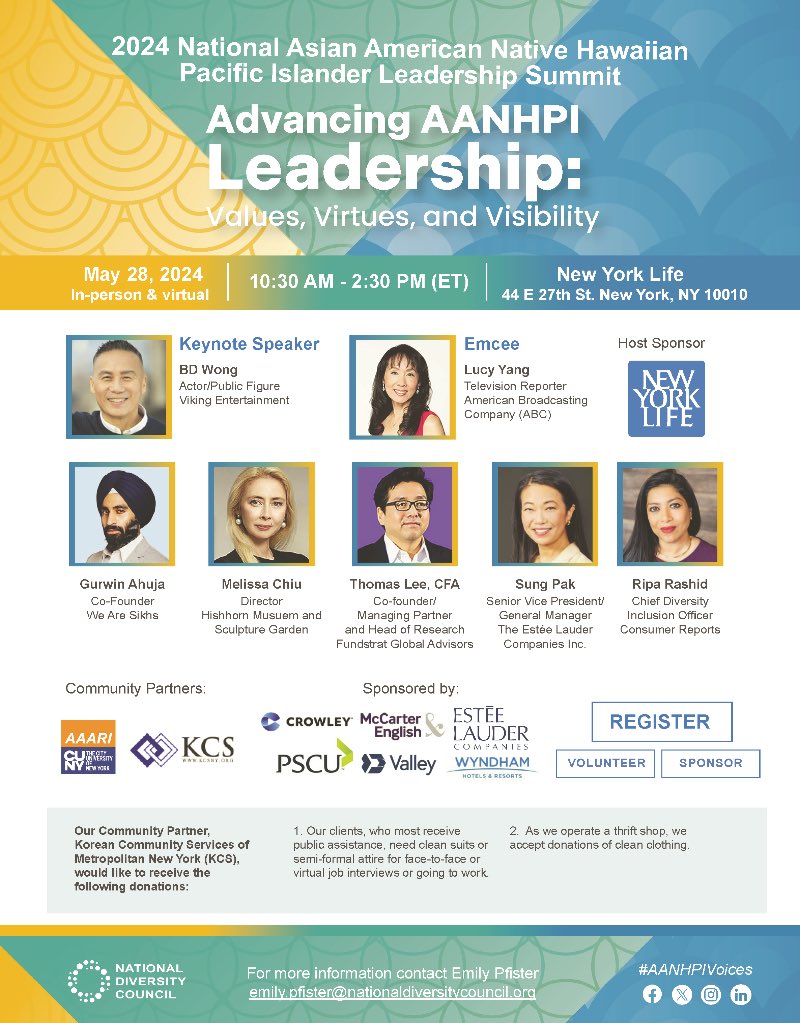 Join us for a co-sponsored event, National Asian American, Native Hawaiian & Pacific Islander Leadership Summit, on 5/28. Observe, learn, network, and hear from AANHPI leaders on leadership development and advancement in the corporate suite. RSVP, aaari.info/24-05-28leader…