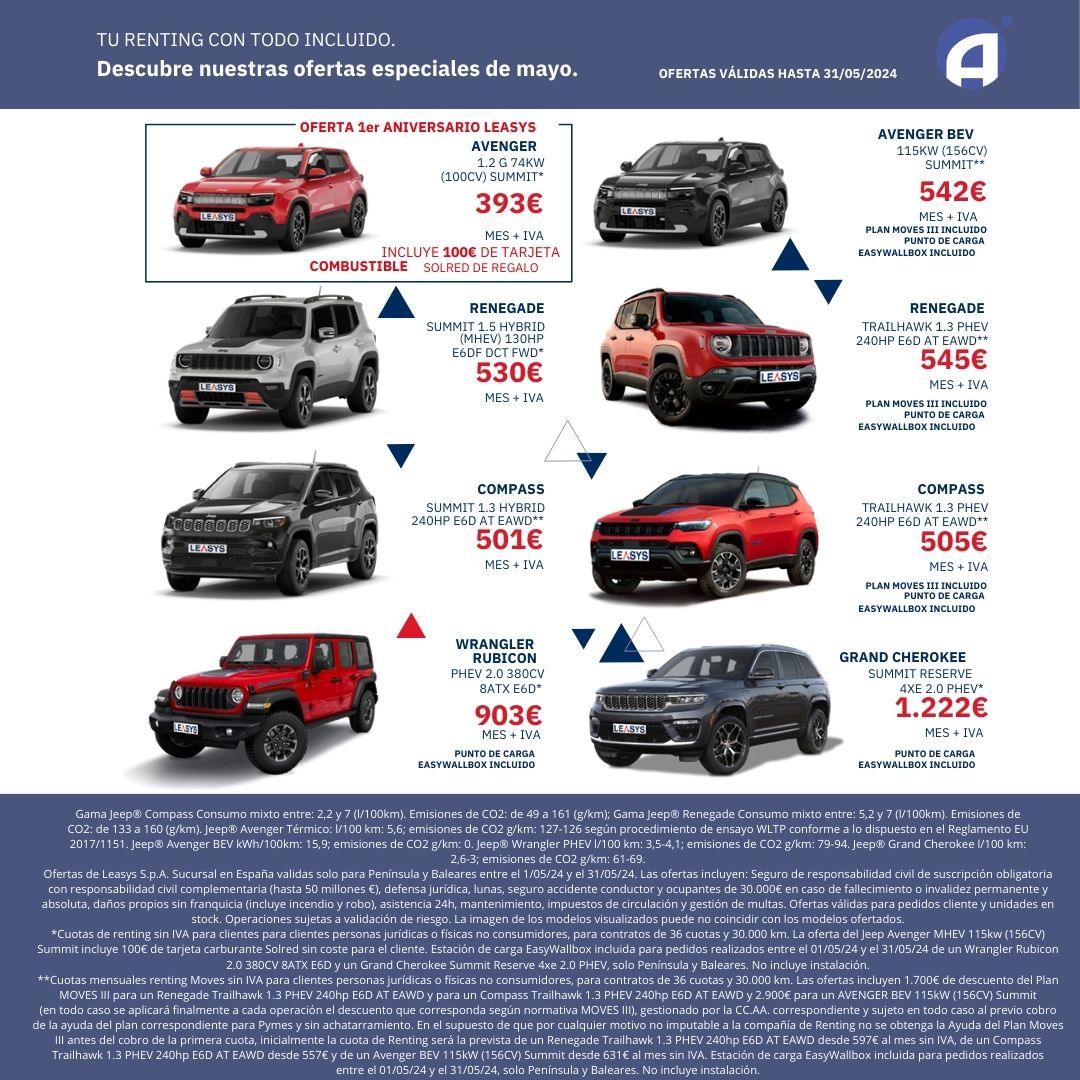ascauto's tweet photo. ¡Descubre nuestras ofertas especiales de mayo en Leasys! 🚗🌟 Rifter desde 360€/mes, Partner desde 349€/mes, y muchas más. Ofertas válidas hasta el 31/05/2024. #Leasys #OfertasDeMayo #Renting
Mas información en manuel.delalama@ascauto.com o al 682758014 https://t.co/hcl2uTXoRw
