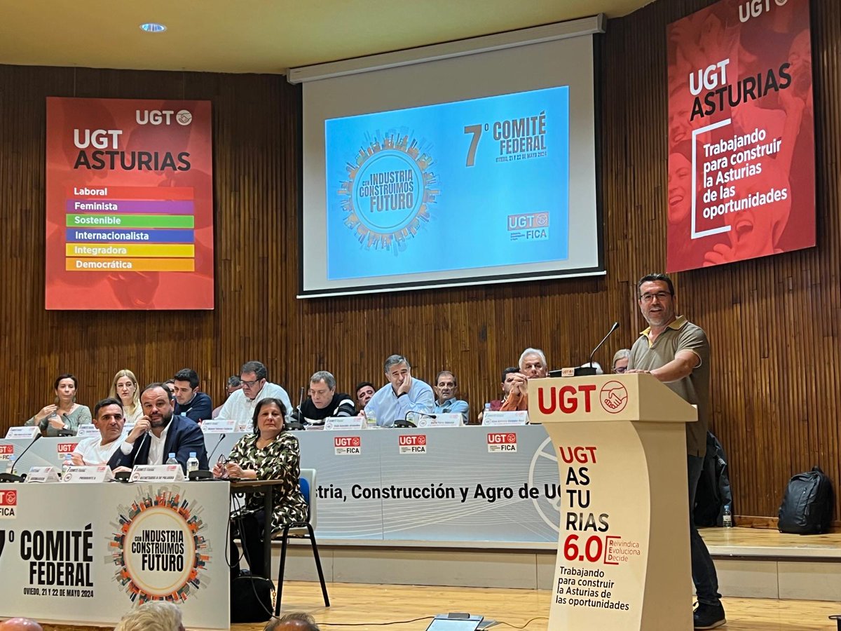 ugtficat's tweet photo. 📢La @ugtficat participa en el comité federal de Oviedo
😀A.Rudilla SG ha intervenido y defendido nuestra lucha contra la ultraderecha
🙌🏽Hemos denunciado el despido de delegad@s y el miedo que infunde la patronal
🥲Hemos homenajeado  a Lito y reconocido su apuesta por los jóvenes https://t.co/dblxxBUQLZ