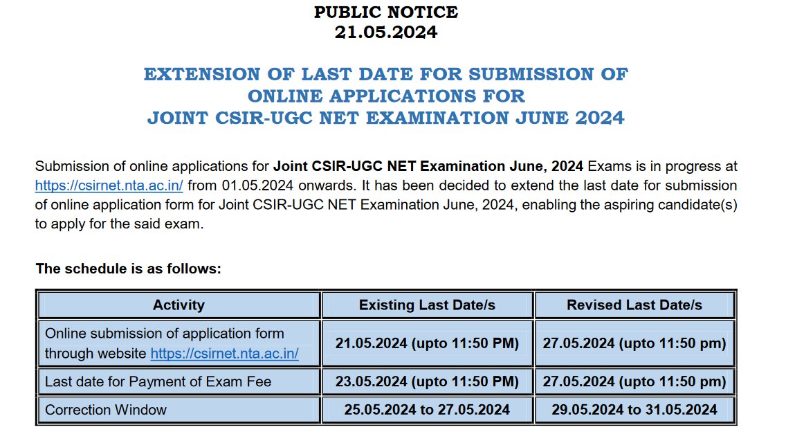 NTA CSIR UGC NET June 2024 Exam 
Online Form Last Date Extended
#SarkariResult #NTA 
Click to Know More & Apply Online : 
sarkariresult.com/2024/nta-csir-…