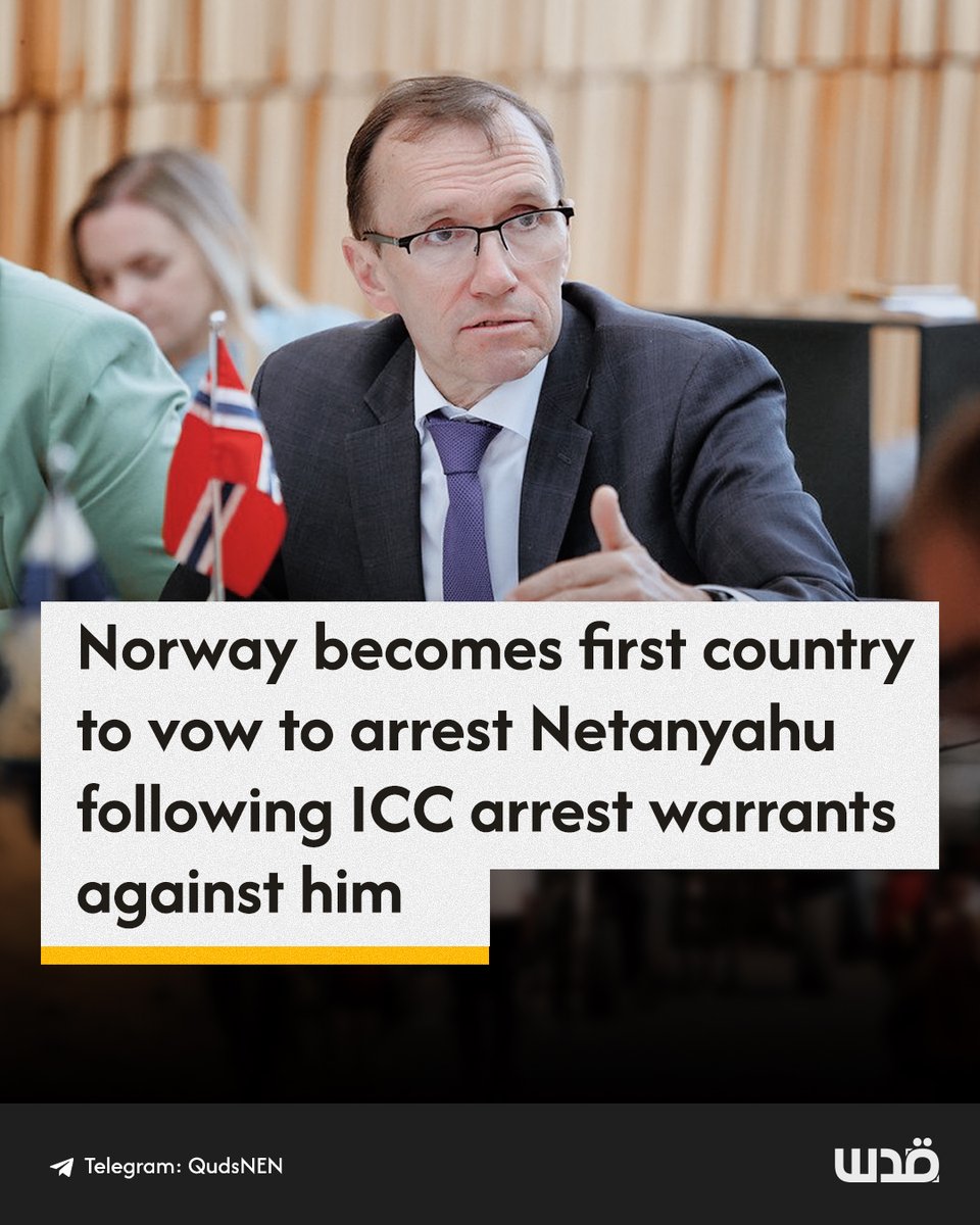 Norway's Minister of Foreign Affairs, Espen Barth Eide, stated that Norway is now obligated to arrest Netanyahu if he visits the country after the International Criminal Court issues a decision for his arrest for war crimes in Gaza. This marks the first country to announce its