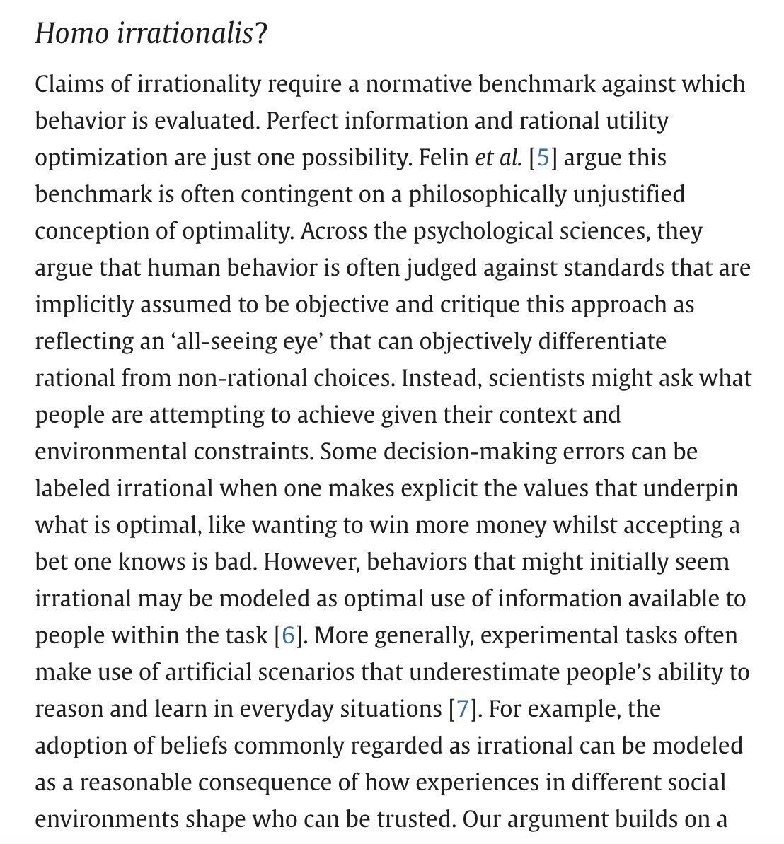 Teppo Felin (@teppofelin) on Twitter photo "Behavioral science should start by assuming people are reasonable"
Nice piece in TCS. Couldn't agree more sciencedirect.com/science/articl…
Thx for linking to my work w/ Jan Koenderink & Joachim Krueger <a href="/jenskoedmadsen/">Jens Koed Madsen</a> <a href="/leedewit/">Lee de-Wit</a> <a href="/Thruthal/">Peter Ayton</a> <a href="/CameronBrick/">Cameron Brick (defunct account)</a> <a href="/laurademoliere/">Laura de Molière</a> <a href="/carla_groom/">Carla Groom</a> "Behavioral science should start by assuming people are reasonable"
Nice piece in TCS. Couldn't agree more sciencedirect.com/science/articl…
Thx for linking to my work w/ Jan Koenderink & Joachim Krueger <a href="/jenskoedmadsen/">Jens Koed Madsen</a> <a href="/leedewit/">Lee de-Wit</a> <a href="/Thruthal/">Peter Ayton</a> <a href="/CameronBrick/">Cameron Brick (defunct account)</a> <a href="/laurademoliere/">Laura de Molière</a> <a href="/carla_groom/">Carla Groom</a>