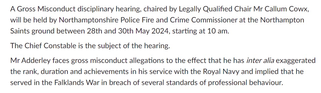 Reporting restrictions for the gross misconduct hearing of Chief Constable of Northamptonshire Police Nick Adderley have been lifted, meaning the hearing will now take place in public. This follows outrage at an initial decision to hold the hearing behind closed doors.