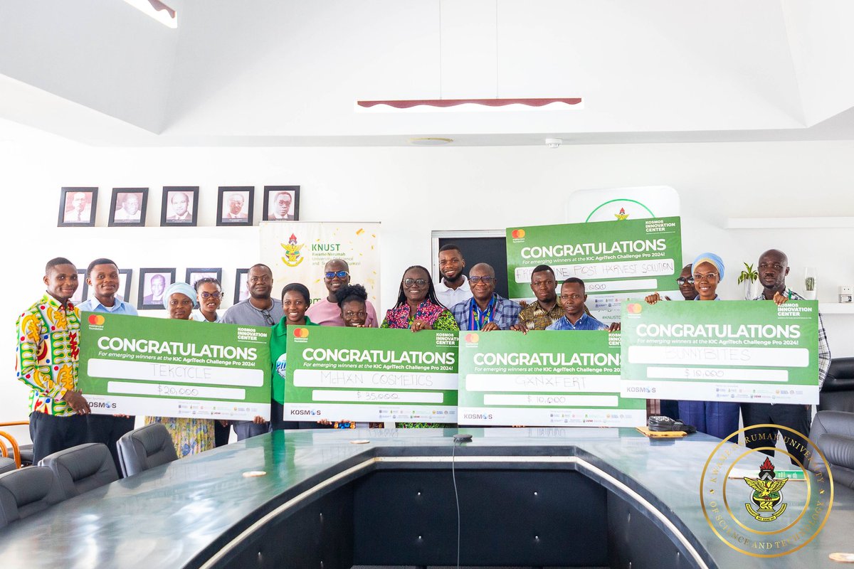 Among the 24 teams that received seed funding support to scale up and grow their business innovations at the Kosmos Innovation Center (KIC) and Mastercard Foundation AgricTech Challenge Pro, 5 teams from KNUST succeeded to secure a total of $90,000. #KNUSTNewsFile