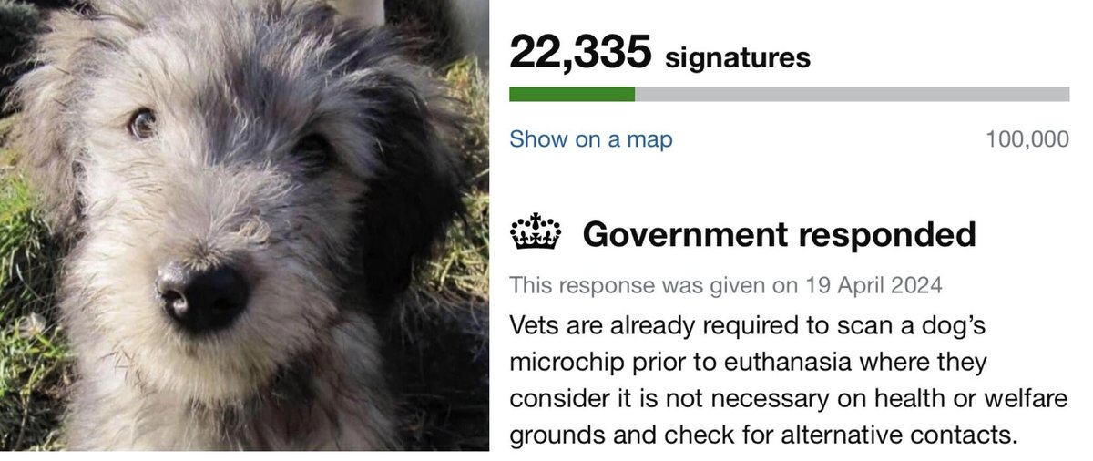 Vets are not LEGALLY required to scan a microchip Scanning ONLY takes place at a vets discretion and is ONLY based on information given by a person who is viewed as a client but maybe NOT registered on a microchip This attitude failed Tuk yet continues petition.parliament.uk/petitions/6581…