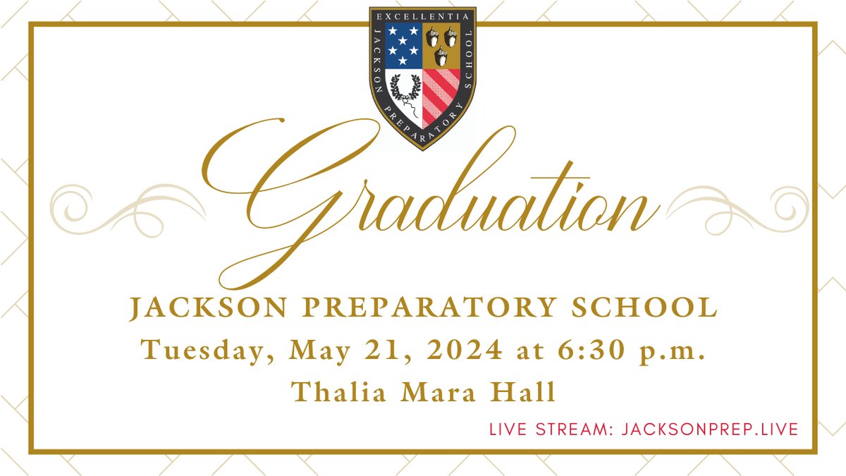Today, we honor the Jackson Preparatory School Class of 2024! Commencement exercises begin at 6:30 p.m. at Thalia Mara Hall. Watch live at jacksonprep.live.