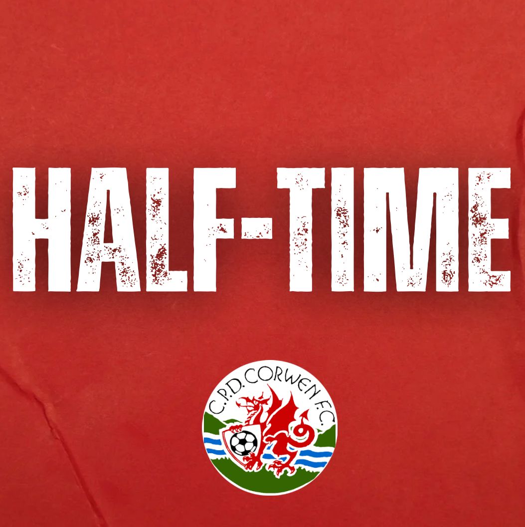Half time @MynyddIsaFC 3 (George Davies 14, Samuel Wainwright 16 (penalty), Mark Atkinson 44) v 1 Corwen (Owen Cordiner 32). #AwayDays #MidweekMadness