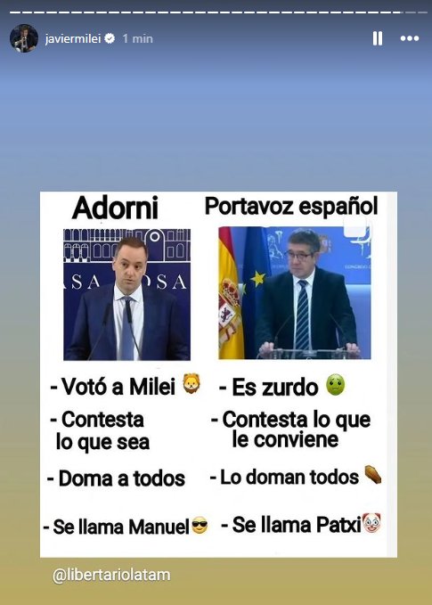 El presidente de España le está pidiendo a la unión europea que haga algo xk lo putean y milei esta subiendo memes kjjj