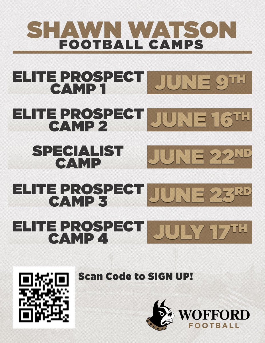 -Looking forward to you all coming out and showing your ability to help change a game ! Come get quality evaluations and work! Let’s lock in!! …awnwatsonfootballcamps.totalcamps.com/shop/EVENT DEPENDABLE | TOUGH | SMART