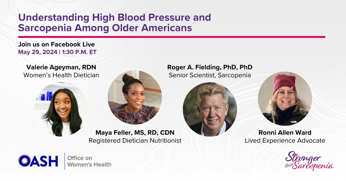 National Senior Health and Fitness Day is a day dedicated to the betterment of the health of seniors. Join @womenshealth on May 29 at 1:30 PM ET for a discussion on the relationship between #sarcopenia & #HighBloodPressure. RSVP: facebook.com/events/7763555… #StrongerThanSarcopenia