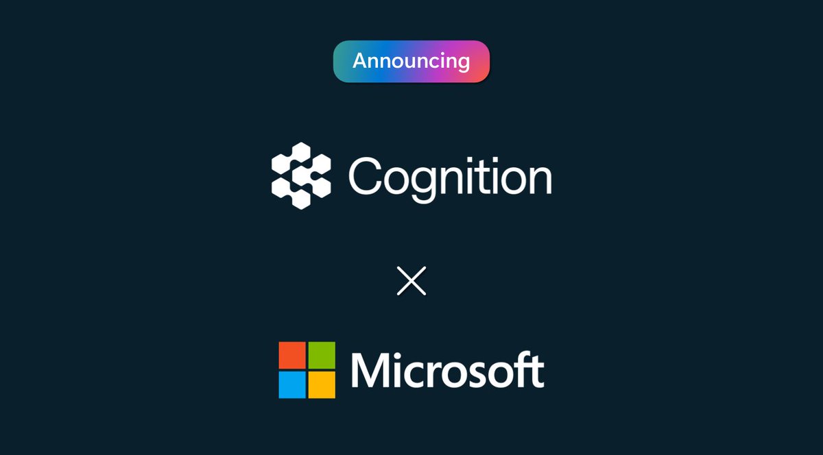 cognition's tweet photo. We are partnering with Microsoft to help bring Devin to every developer.

Under the partnership, Microsoft will use Devin to help its developers achieve more, starting with code migrations and modernization, and bring Devin to its customer base. Devin will be powered by Azure. https://t.co/7xSwc2flAr