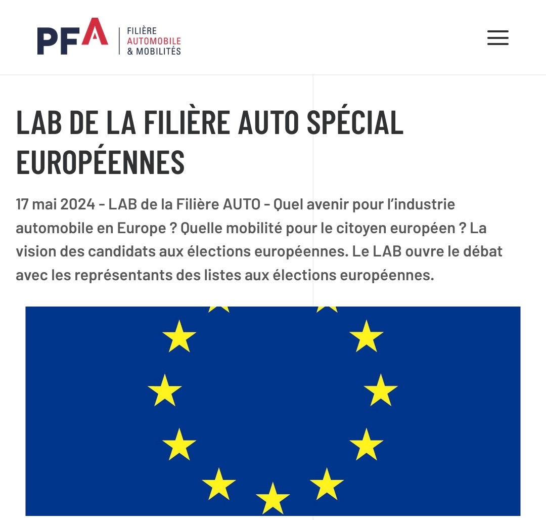 Je représenterai @MarionMarechal demain pour les élections européennes au débat organisé par la Plateforme automobile @PFA_auto.

' Quel avenir pour l’industrie automobile en Europe ? Quelle mobilité pour le citoyen européen ?'