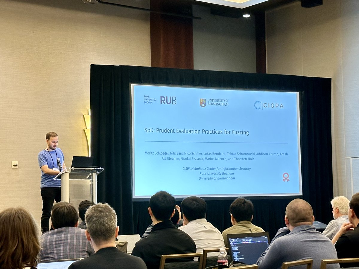 In the fuzzing session, @m_u00d8 is presenting our paper on potential pitfalls of evaluating fuzzers. We checked 150 papers published in the past six years and performed 8 case studies to show what can go wrong during an evaluation. We publish all data related to our ...