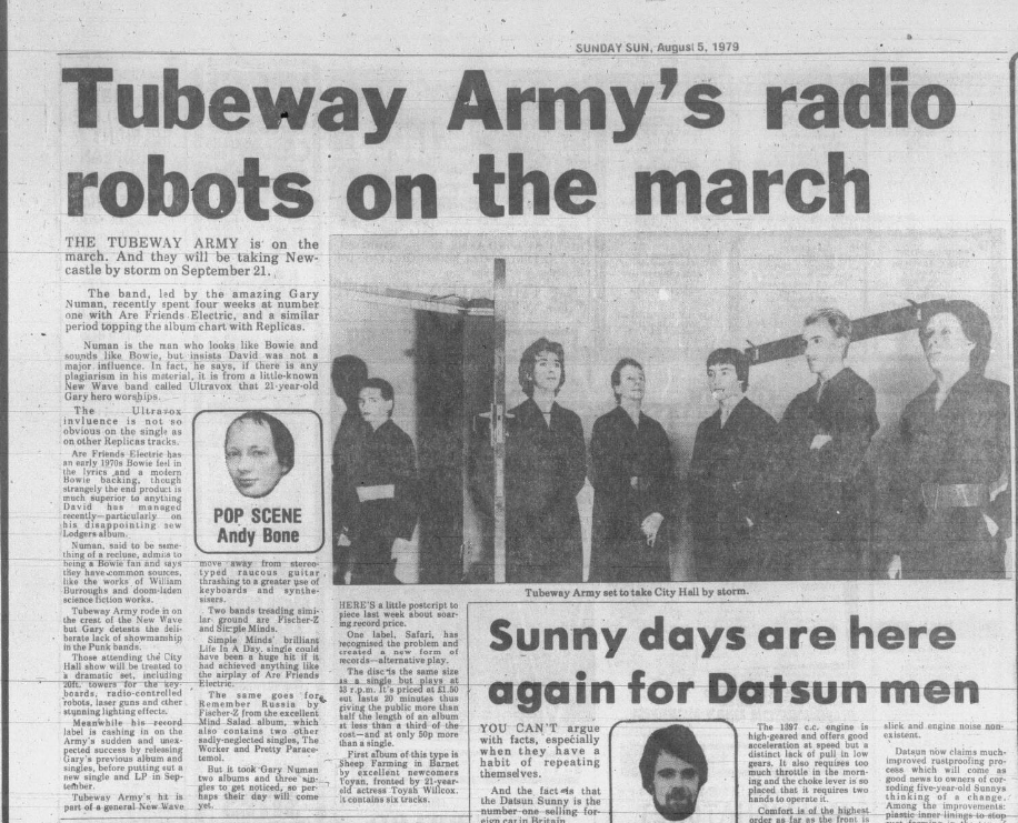 #TubewayArmy 'led by the amazing #GaryNuman' in the Newcastle Sunday Sun August 5 1979 archived and below.