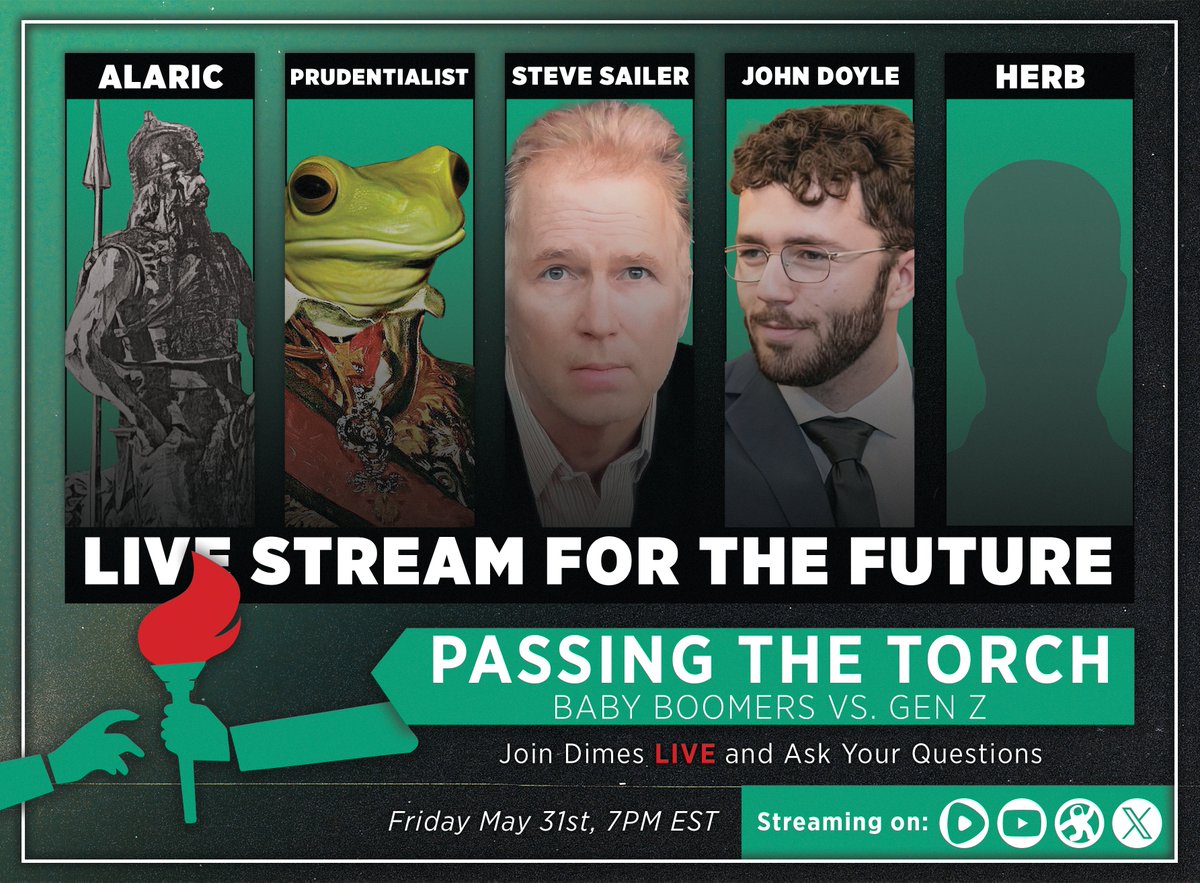 ⚠️⚡BIG NEWS⚡⚠️ There is going to be a livestream guaranteed to punch a hole in your calendar. On Friday May 31 @ 7 PM EST we will be having the best - possibly first??? - panel where Baby Boomers and Gen Z will discuss the practical difficulties of passing the civilizational