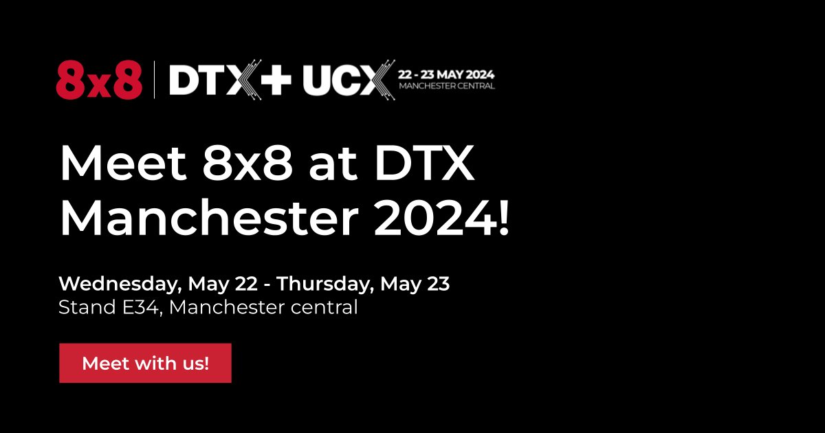 At #DTXManchester2024 on 22-23 May, 8x8 will be on hand to discuss your #CX needs, conduct demos of the 8x8 eXperience Communications as a Service platform, & provide a space for networking during Happy Hour Drinks from 2pm each day: bit.ly/3wttUGb #DTXM24 #CCaaS #UCaaS