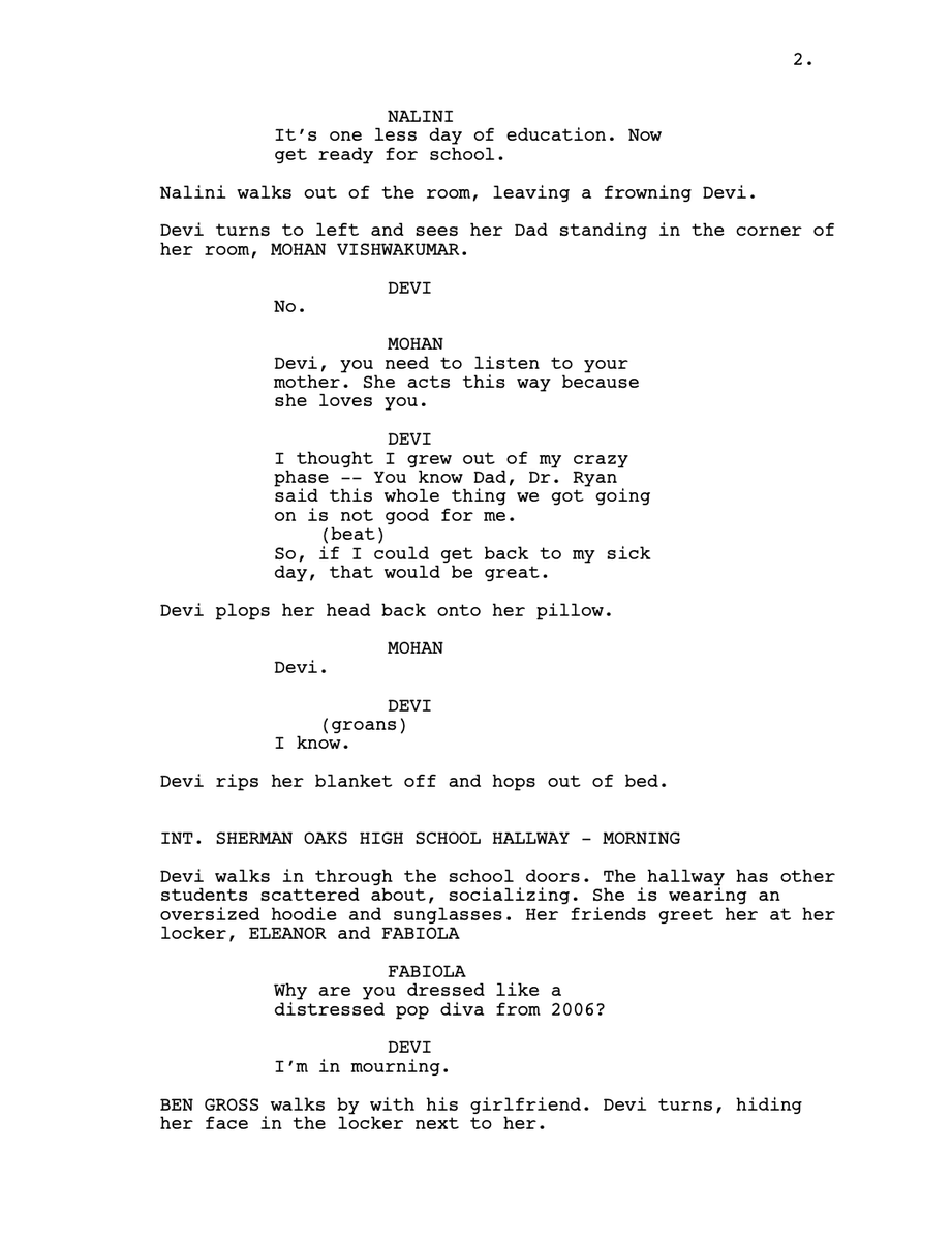 bitotaaaa's tweet image. Since I'm bored and the has show ended, here are the first 4 pages of a spec script I wrote after season 1 of 'Never Have I Ever' @mindykaling I dare you to read it. #NHIE #screenwriter #PreWGA