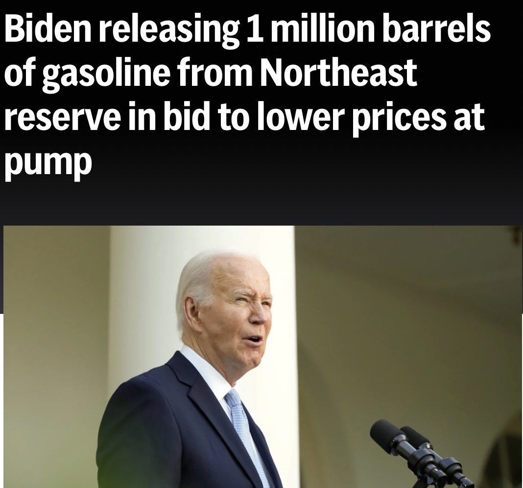 JUST IN: The Biden administration announces it is releasing 1 million barrels of gasoline from a Northeast reserve. These reserves were established to supplement in times of a natural disaster. However, the Biden Administration said this is a move to lower gas prices ahead of