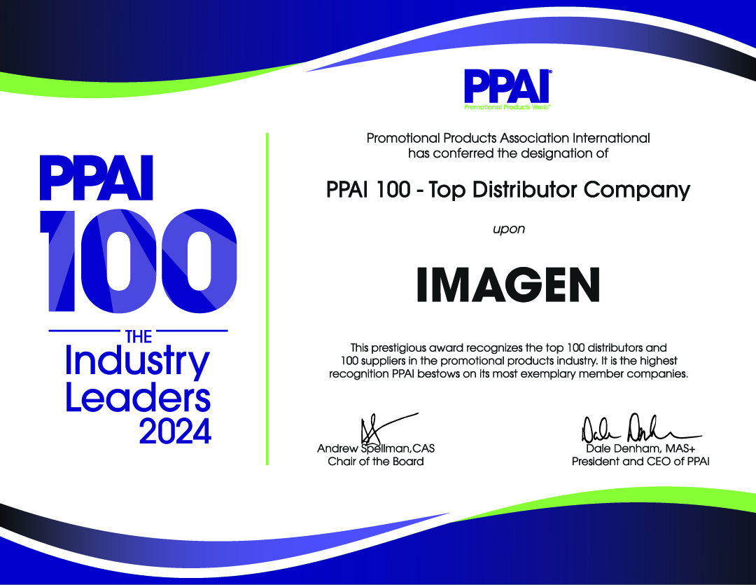 🎉 We are excited to announce that @PPAI_HQ has recognized IMAGEN as one of the ✨ top 100 ✨ promo distributors! This high honor is a validation of our team’s commitment to excellence. We look forward to continuing to grow with our amazing clients and supplier partners!