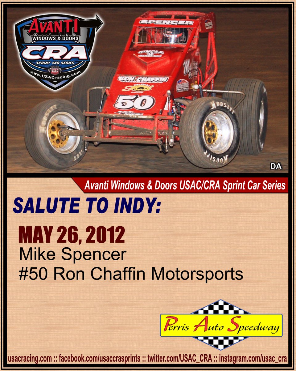Mike Spencer topped the 2012 “Salute to Indy” in the Ron Chaffin Motorsports #50. Doug Allen Photos.
#USAC #USAC410 #usacnation #usacracing #usaccra #usacsprints #usaccrasprints #sprintcar #racing #avanti #avantiwindows #woodlandautodisplay #flowdynamics #billsjerky
