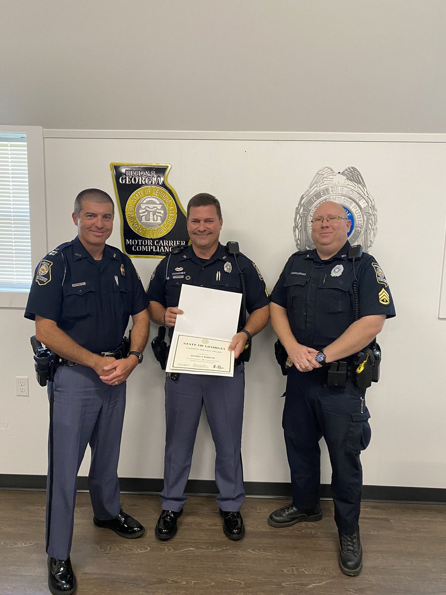 Congratulations to Sgt. Bohler (Region H) on his 20 years of dedicated service to the State of Georgia! He was presented with his Faithful Service Award by Captain Ellington and SFC Harkleroad. #gamccd