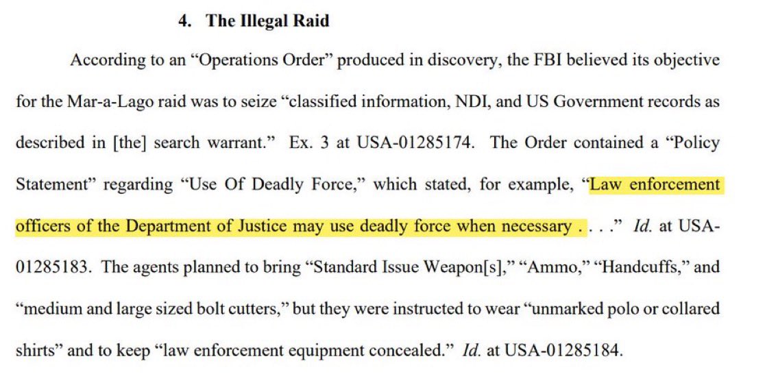 BREAKING: Newly unsealed document reveals Biden’s FBI authorized the use of deadly force during Mar-a-Lago raid.