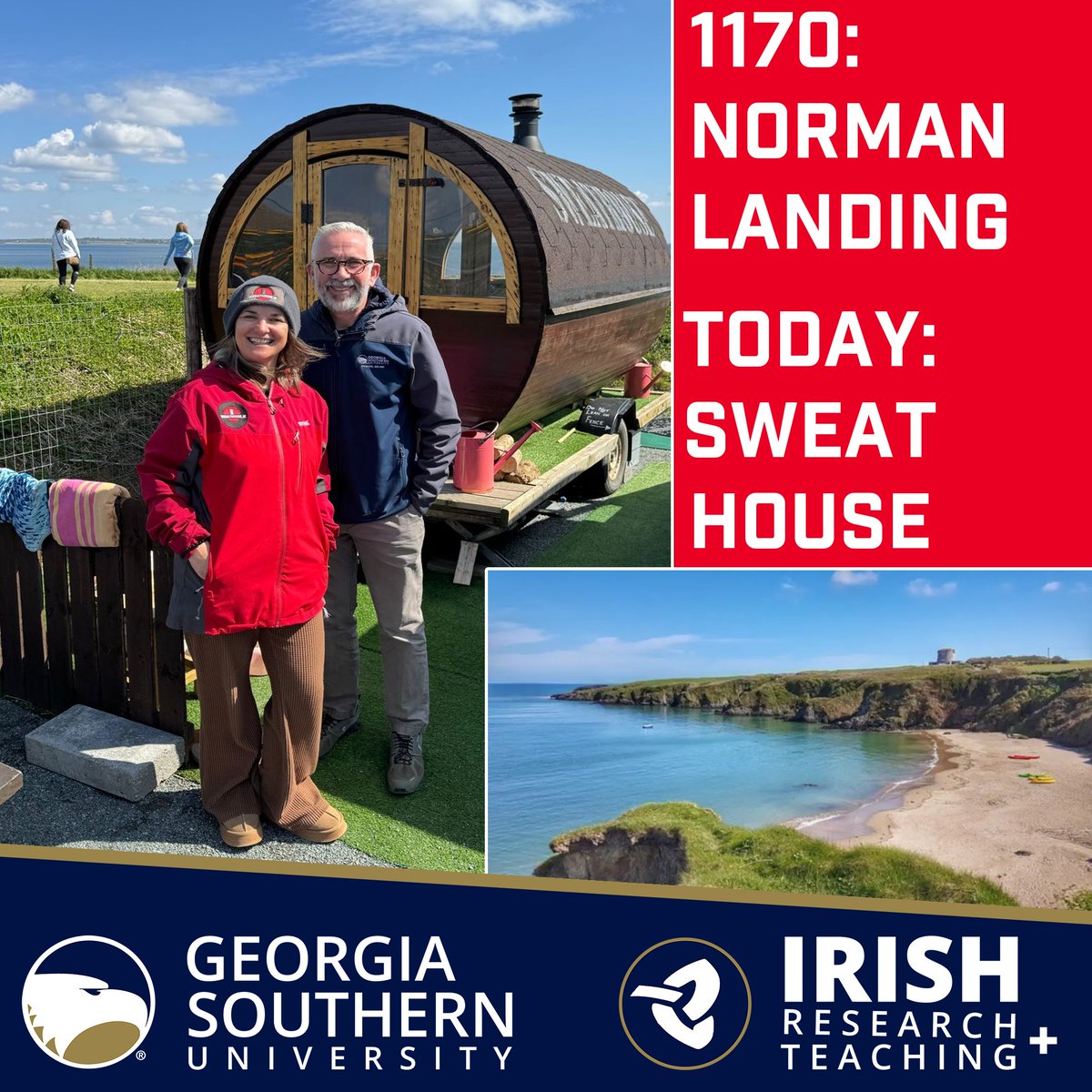 Our @georgiasouthern team visited historic #BaginbunBeach in #Wexford, where Normans invaded in 1170. Interacting w/ Carol Stacey, co-operator of the nearby Sweathouse Sauna, we learned about stone sweathouses as an element of Ireland's cultural & social heritage. @visitwexford