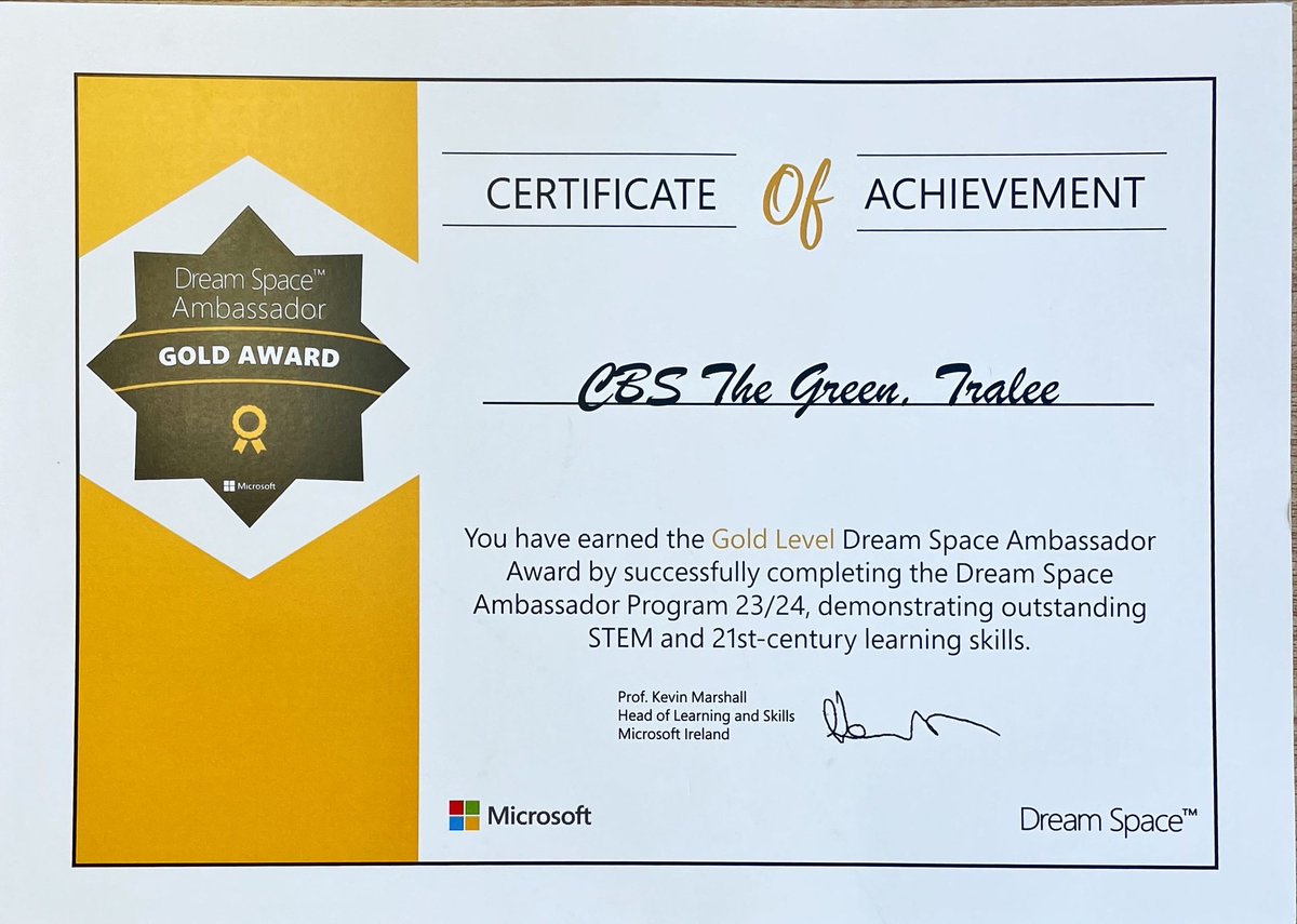 Congratulations to our Transition Year Dream Space Ambassadors for earning the school a prestigious Gold Award from Microsoft! 🌟👏 Your hard work and innovation have paid off. Well done! @MS_eduIRL