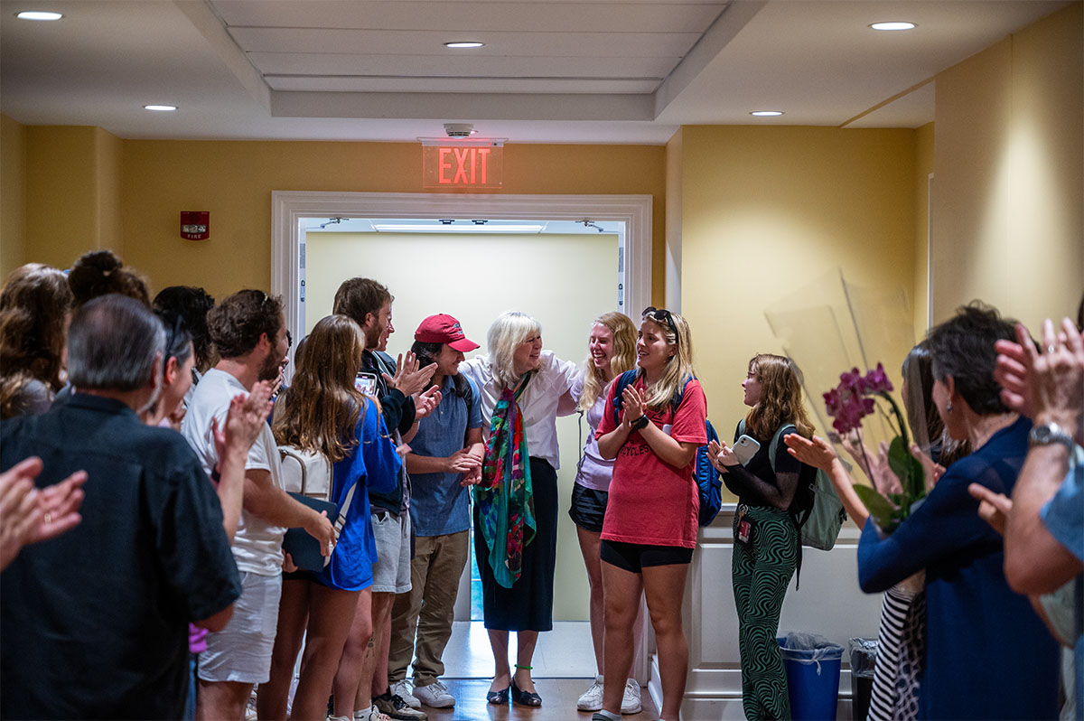 Transy's tweet photo. We celebrated Spanish professor Veronica Dean-Thacker after her last class today. She's retiring after 37 years of dedicated service to our university. https://t.co/zpHtru0wZG