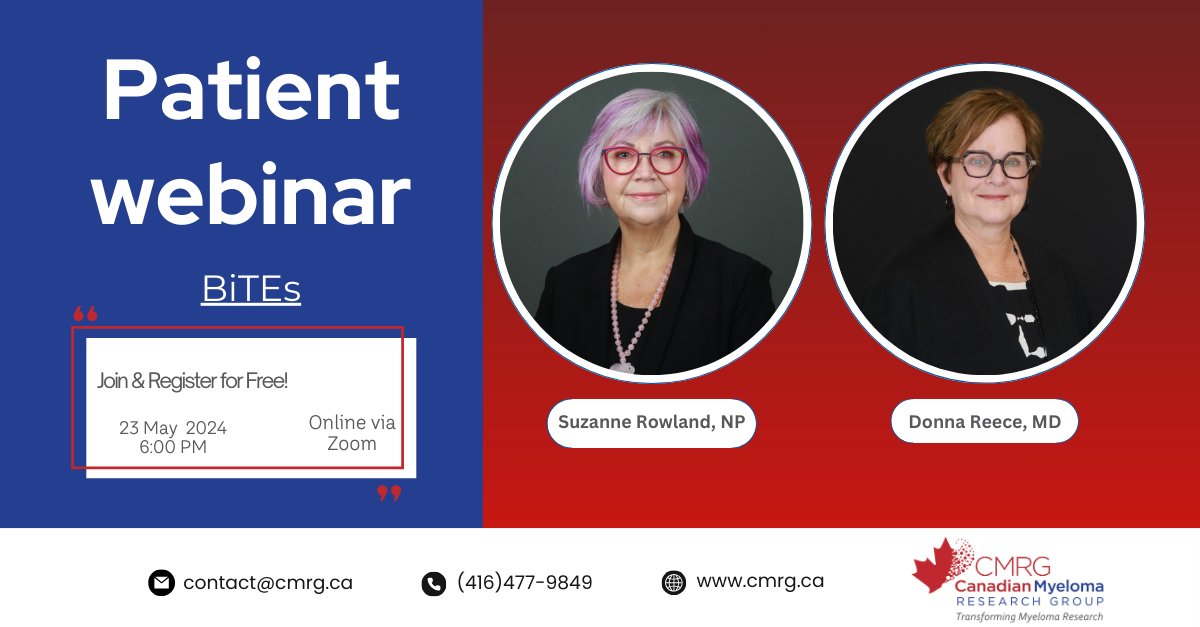 📢 Dive into the world of BiTEs with us! 💡 Join Dr. Donna Reece and Nurse Suzanne Rowland for an engaging discussion on BiTEs in our upcoming free webinar. Don't miss out—reserve your spot today!
us06web.zoom.us/meeting/regist…