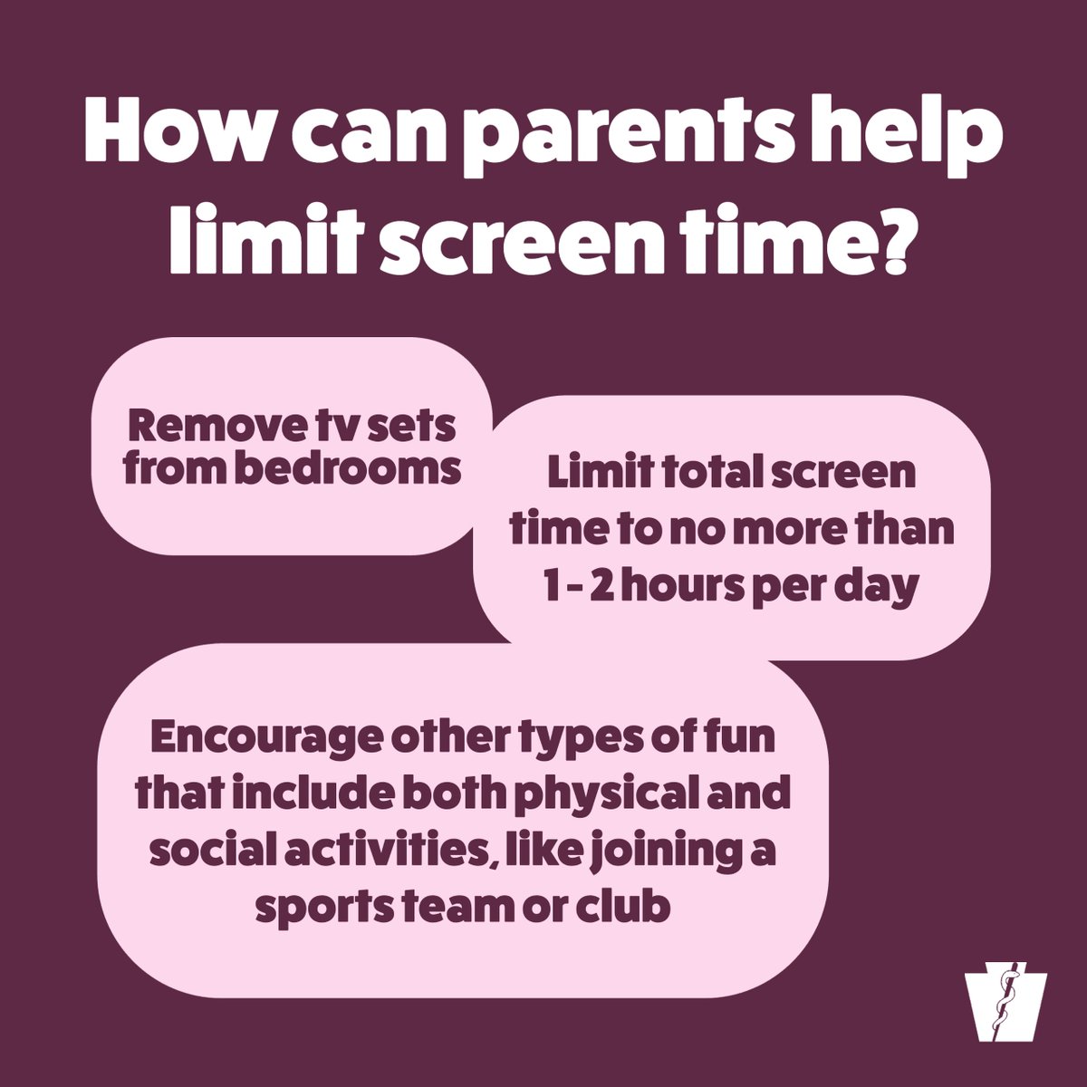 On average, kids + teens spend 7.5 hours in front of a screen for entertainment each day. Over a year, that adds up to 114 full days watching a screen—and that doesn’t include screen time for educational purposes. Find tips to reduce screen time + increase physical activity: