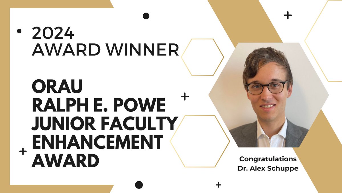 Please join the Department of Chemistry in congratulating Dr. Alex Schuppe. 

Dr. Schuppe has won the 2024 ORAU Ralph E. Powe Junior Faculty Enhancement Award!