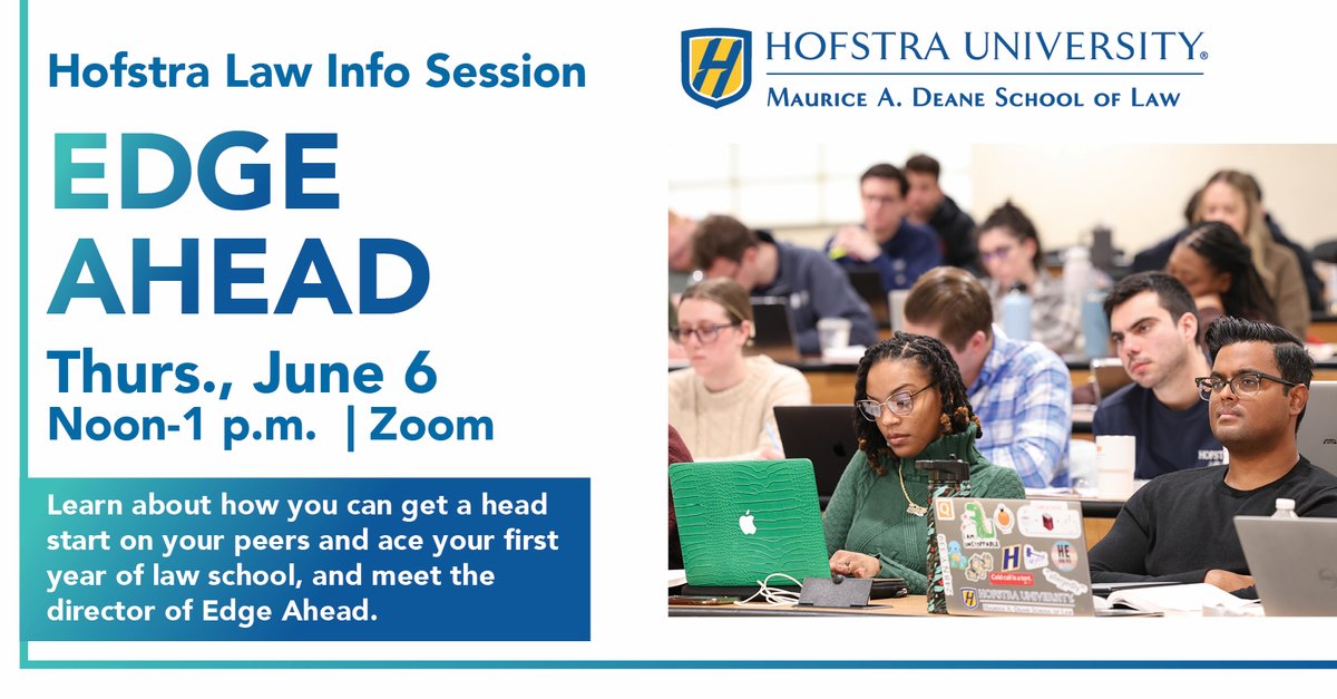 Prepare yourself for a successful first-year of law school with Hofstra Law's pre-law program Edge Ahead! Join us for our virtual info session on June 6 to learn more. RSVP: rsvp.theworldsbest.events/_dw9rl #lawschool #prelaw