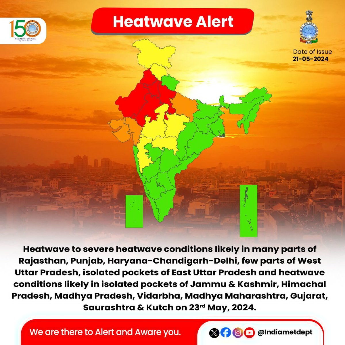 airnewsalerts's tweet image. #weatherforcast

☀️Severe #heatwave conditions are being observed over many parts of #NorthIndia, including Rajasthan, Punjab, Haryana, Chandigarh, Delhi, and Uttar Pradesh. 

☀️Similar conditions are also prevailing in Madhya Pradesh, Vidarbha, and Gujarat. IMD has issued a…