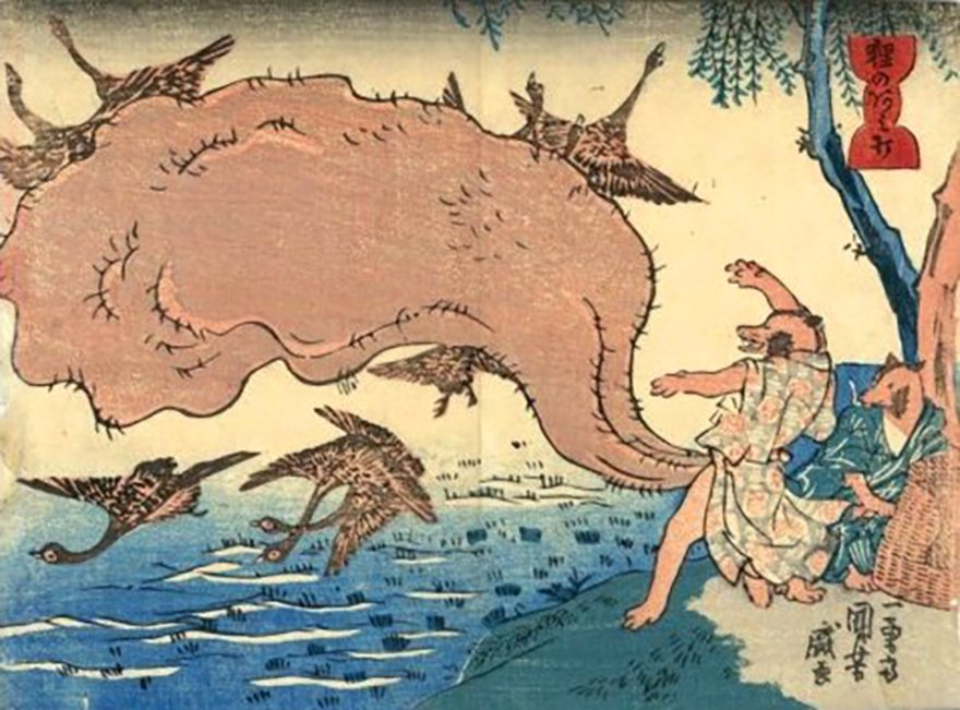 Tanuki Purifying the Microplastics from His Balls, 19th c. Japanese woodcut