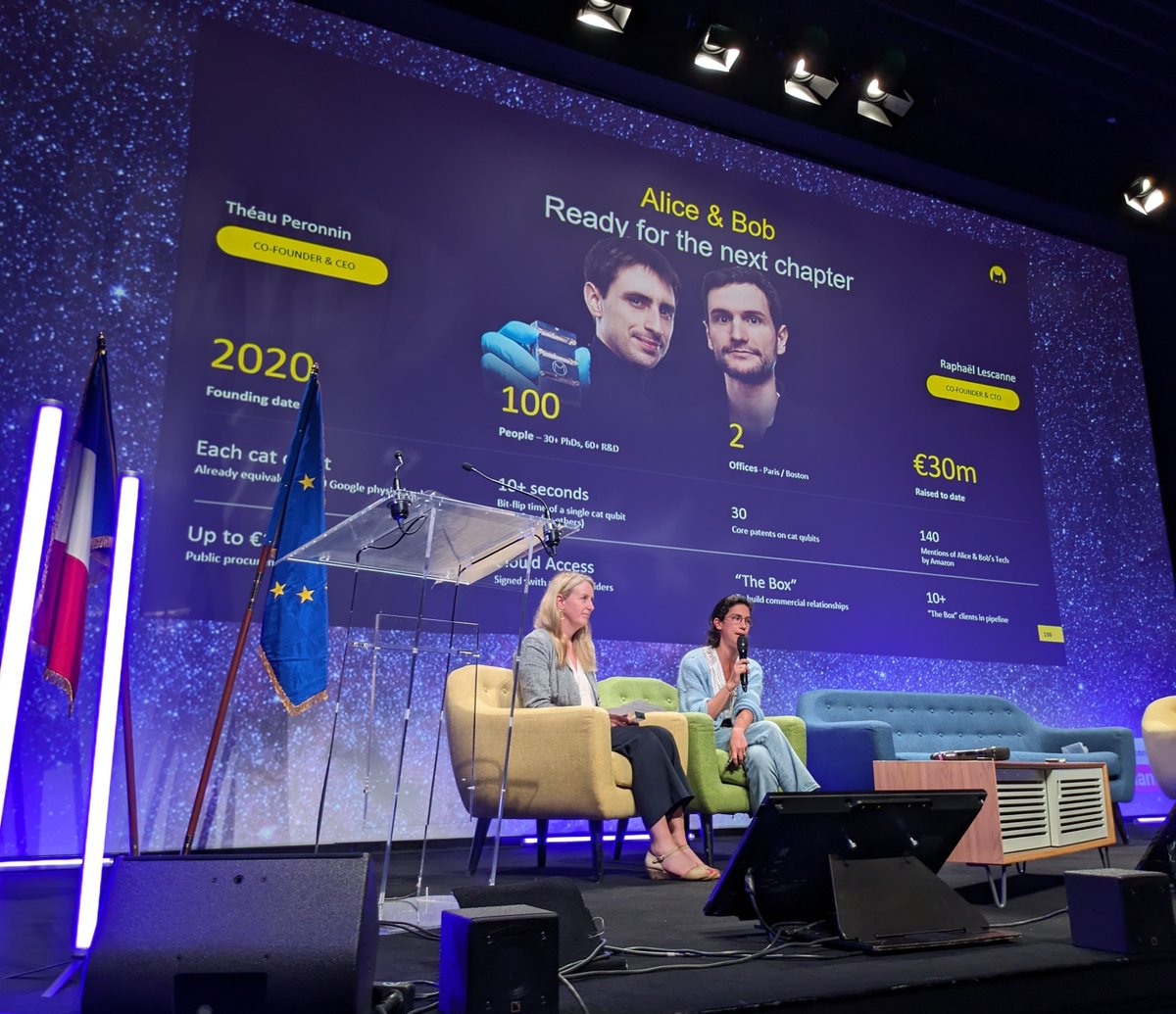 [LIVE🔴] Alice & Bob X @RiverLane_io 🎙️From @FranceQuantum's main stage, where @CPoisbeau and Rebecca Simmons, COOs from Alice & Bob and Riverlane speak about the next frontier in error correction. They make a good team, don't they? 👀 Stay tuned ! #quantumcomputing