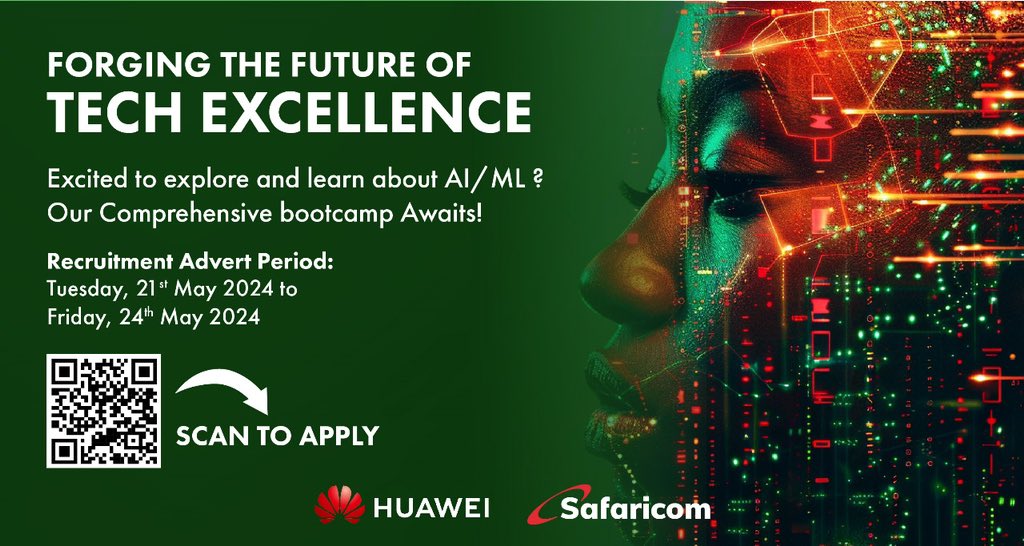 safaricom_WIT's tweet photo. Safaricom PLC Women in Technology in partnership with Women in Technology Huawei will be offering a 3 month technical and immersive bootcamp and certification in AI and ML. @Huawei @SafaricomPLC https://t.co/ktttFDUcLO