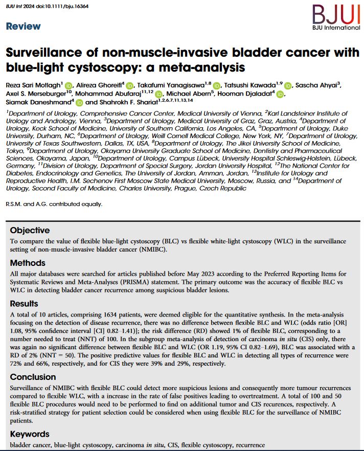 Surveillance of non-muscle-invasive #BladderCancer with blue-light cystoscopy: a meta-analysis @RezaSariMotlagh @Uro_MedUniWien @DrShariat doi.org/10.1111/bju.16…