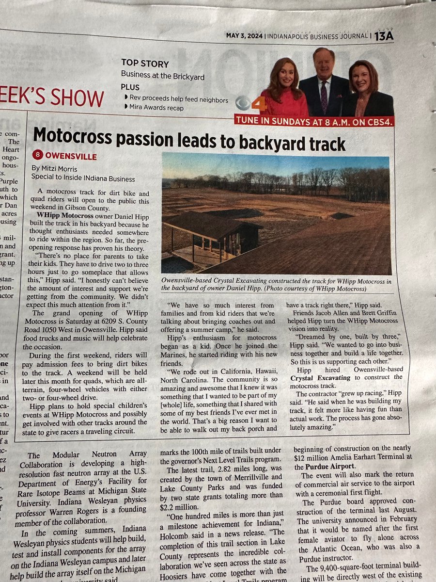 #testimonialtuesday 

On May 1, my article on a new motocross track for dirt bikes and quads in Gibson County was the most popular story for @IIB. The article also made the @IBJnews print edition. 

🙏

#thankyou #contributingwriter #freelancewriter #journalist #businessnews