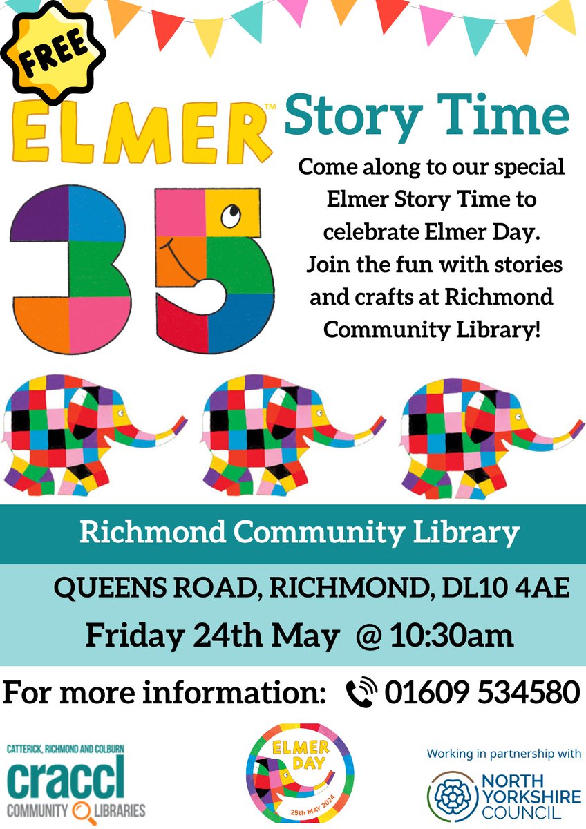 Elmer turns 35!🎂 Come along to our storytime at Richmond Library on Friday to celebrate Elmer Day 🐘 Join us from 10:30am for fun, stories, and crafts!