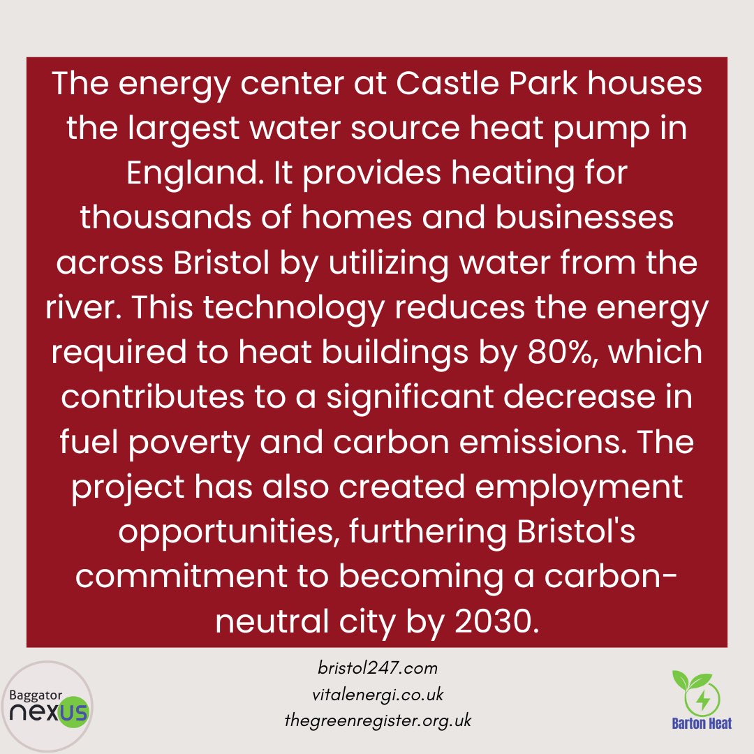 Case study 1 - Castle Park water source heat pump. By looking at other successful Bristol sustainable energy projects, we can see how they have impacted the locals and whether we can implement similar technology into Barton Hill.
