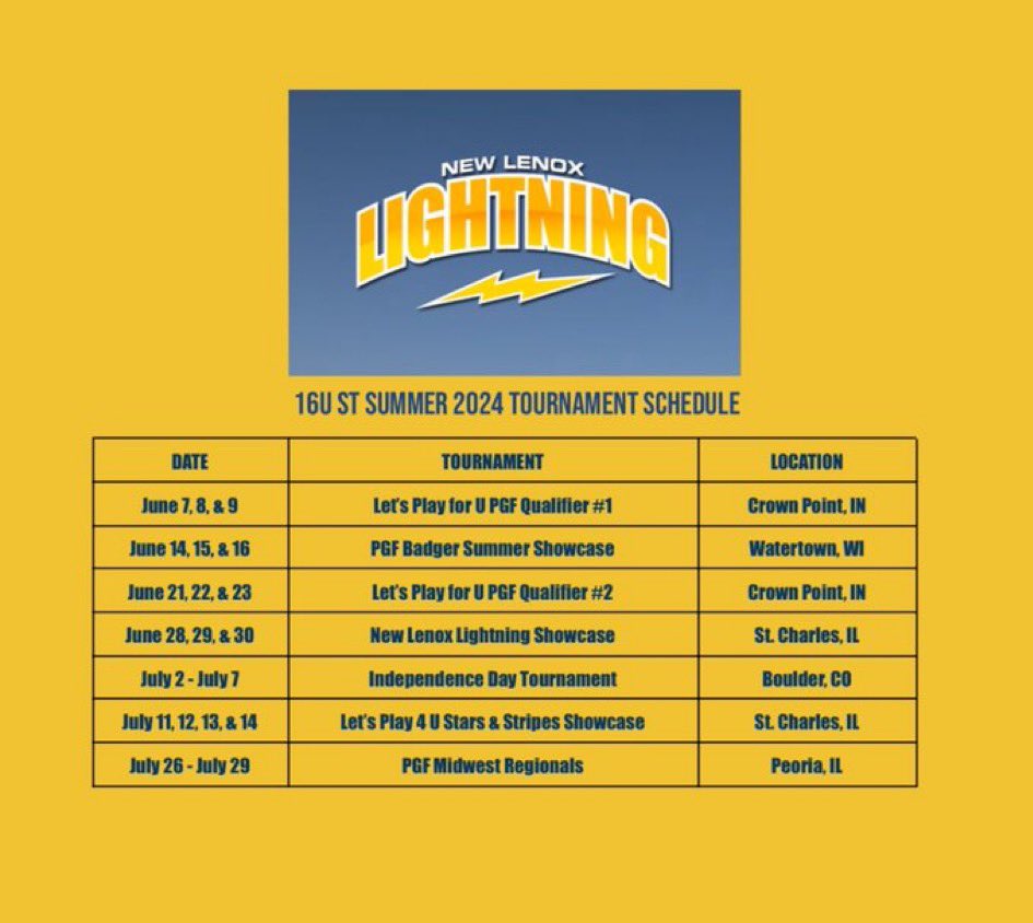 This is my team and I summer schedule. I am so excited to get back with these girls. So excited!!! @NLLightningST