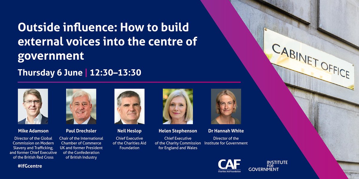 Institute for Government (@instituteforgov) on Twitter photo EVENT: How to build external voices into the centre of government
🗓️ Thursday 6 June, 12:30
Join us as we discuss how to embed more external expertise into decision making with <a href="/MichaelAdamson5/">Mike Adamson</a> <a href="/drechsler_paul/">Paul Drechsler</a> <a href="/NeilHeslop64/">Neil Heslop</a> @stephensonhm
instituteforgovernment.org.uk/event/external… #IfGcentre EVENT: How to build external voices into the centre of government
🗓️ Thursday 6 June, 12:30
Join us as we discuss how to embed more external expertise into decision making with <a href="/MichaelAdamson5/">Mike Adamson</a> <a href="/drechsler_paul/">Paul Drechsler</a> <a href="/NeilHeslop64/">Neil Heslop</a> @stephensonhm
instituteforgovernment.org.uk/event/external… #IfGcentre