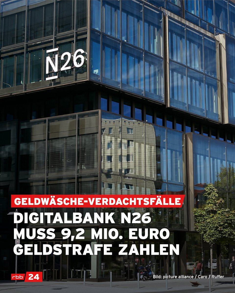 Die Digitalbank N26 wirbt mit einem komplett digitalen Angebot um junge Kundschaft. Weil sie Verdachtsfälle auf Geldwäsche zu spät gemeldet haben soll, muss die Bank eine Geldstrafe von 9,2 Millionen Euro zahlen. Das teilte die Bankenaufsicht Bafin mit. rbburl.de/n26geldwaesche